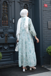 Pastoral Desen Elbise Yeşil