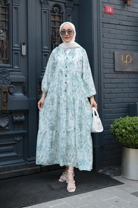 Pastoral Desen Elbise Yeşil