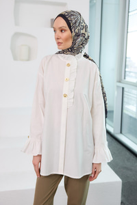 Pati Düğme Detay Gömlek Beyaz