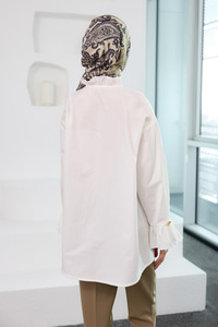 Pati Düğme Detay Gömlek Beyaz