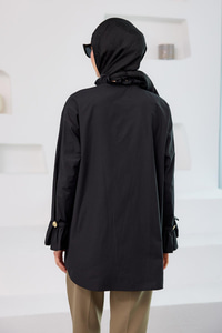 Pati Düğme Detay Gömlek Siyah