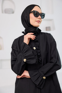 Pati Düğme Detay Gömlek Siyah