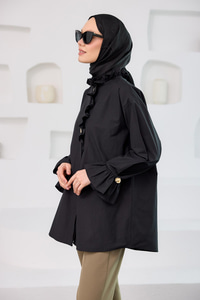 Pati Düğme Detay Gömlek Siyah