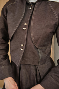 Pelerin Detay Gold Düğmeli Kot Takım Kahverengi