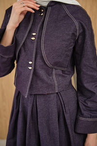 Pelerin Detay Gold Düğmeli Kot Takım Mürdüm