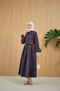 Pelerin Detay Gold Düğmeli Kot Takım Mürdüm