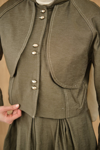 Pelerin Detay Gold Düğmeli Kot Takım Yeşil