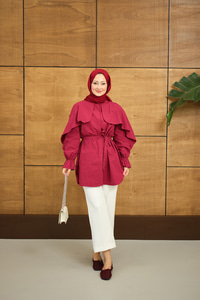 Pelerin Detaylı Gömlek Bordo