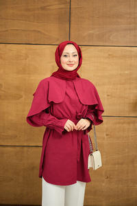 Pelerin Detaylı Gömlek Bordo