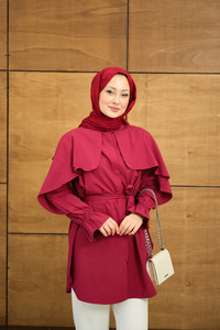 Pelerin Detaylı Gömlek Bordo