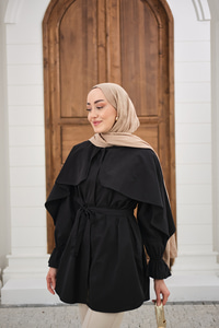 Pelerin Detaylı Gömlek Siyah