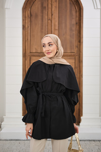 Pelerin Detaylı Gömlek Siyah