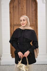 Pelerin Detaylı Gömlek Siyah