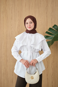 Pelerin Görünümlü Gömlek Beyaz