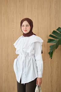 Pelerin Görünümlü Gömlek Beyaz