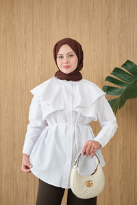 Pelerin Görünümlü Gömlek Beyaz