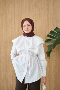 Pelerin Görünümlü Gömlek Beyaz