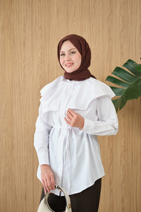 Pelerin Görünümlü Gömlek Beyaz