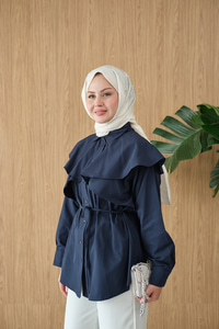 Pelerin Görünümlü Gömlek Lacivert