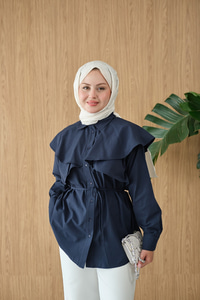 Pelerin Görünümlü Gömlek Lacivert