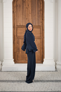 Pelerin Kol Arkası Fermuarlı Kemer Detay Takım Lacivert