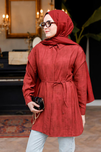 Pelerin Kol Gizli Düğmeli Gömlek Bordo