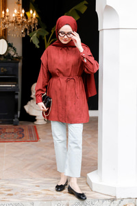 Pelerin Kol Gizli Düğmeli Gömlek Bordo