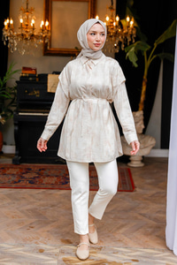 Pelerin Kol Gizli Düğmeli Gömlek Krem