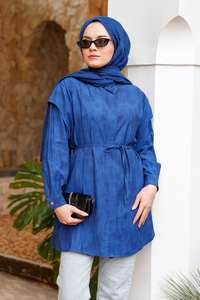 Pelerin Kol Gizli Düğmeli Gömlek Lacivert