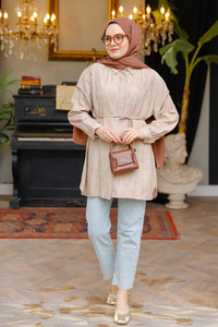 Pelerin Kol Gizli Düğmeli Gömlek Vizon