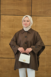 Pelerin Kol Kısa Trenç Kahverengi