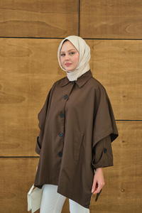 Pelerin Kol Kısa Trenç Kahverengi