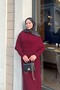 Pelerin Yaka Elbise Bordo