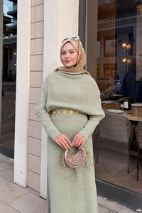 Pelerin Yaka Elbise Fıstık Yeşil