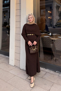 Pelerin Yaka Elbise Kahve