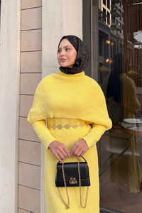 Pelerin Yaka Elbise Sarı