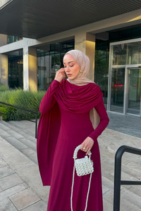 Pelerinli Julia Elbise Bordo