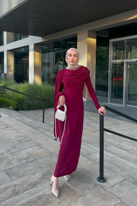 Pelerinli Julia Elbise Bordo