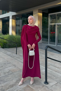 Pelerinli Julia Elbise Bordo