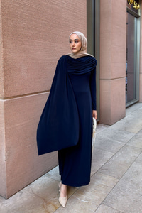 Pelerinli Julia Elbise Lacivert