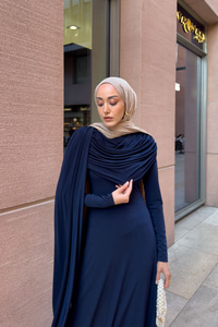 Pelerinli Julia Elbise Lacivert