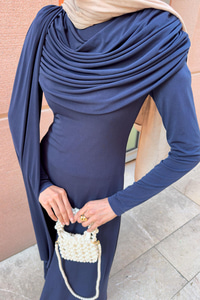 Pelerinli Julia Elbise Lacivert