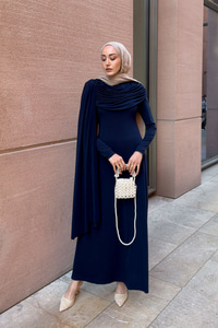 Pelerinli Julia Elbise Lacivert