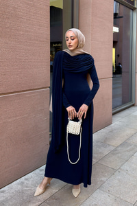 Pelerinli Julia Elbise Lacivert