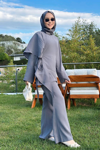 Pelerinli Modal Takım Gri