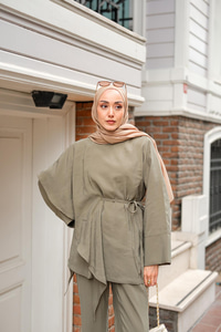 Pelerinli Modal Takım Küf Yeşil