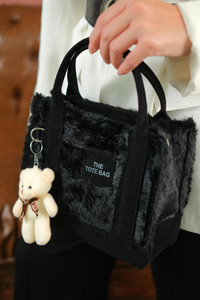 Peluş Ve Ayıcık Detay Çanta Siyah