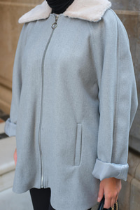 Peluş Yaka Ceket Gri