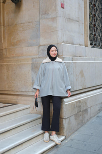 Peluş Yaka Ceket Gri