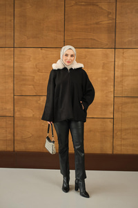 Peluş Yaka Ceket Siyah